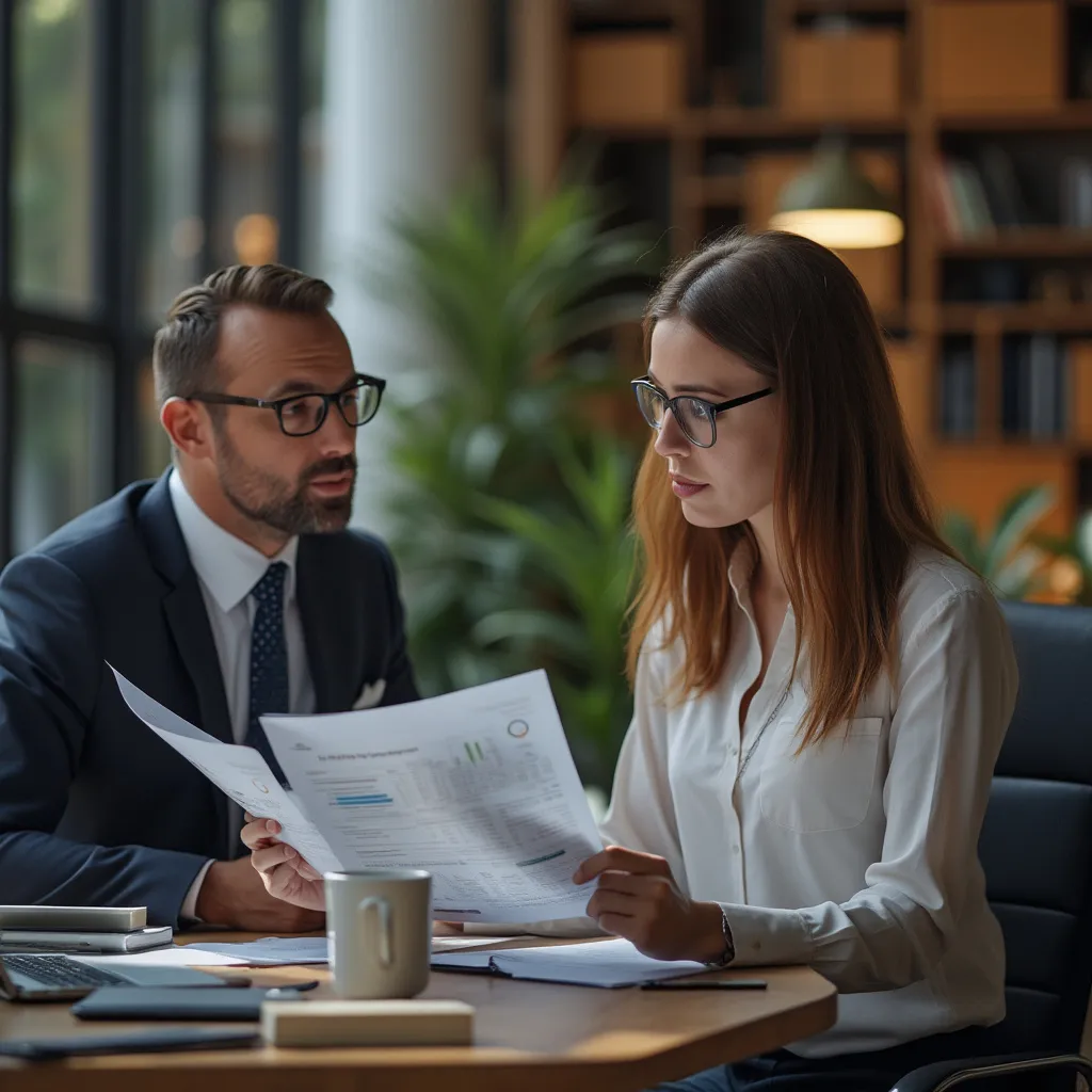 Consultor presentando un análisis financiero a un cliente
