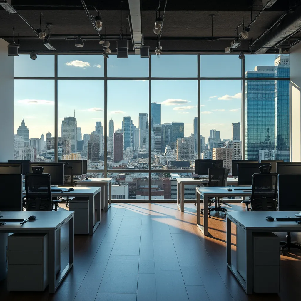 Oficina moderna de ConsultoraFinAR con vista a la ciudad de Buenos Aires
