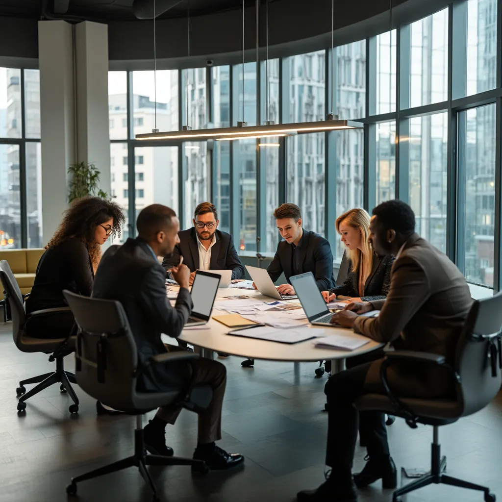 Equipo de consultores trabajando en oficina moderna